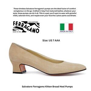 Salvatore Ferragamo Kitten Broad Heel Pumps: Size 7 AAA